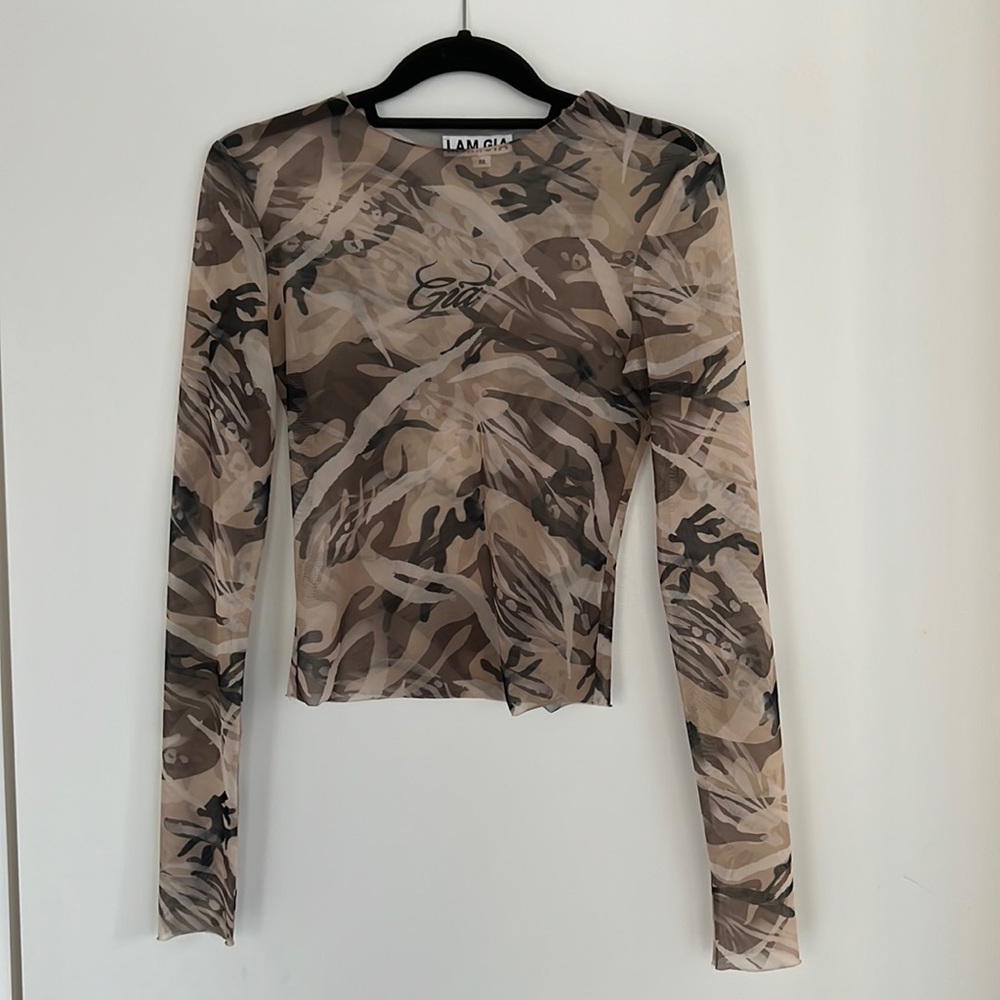 I.AM.GIA camo sheer top